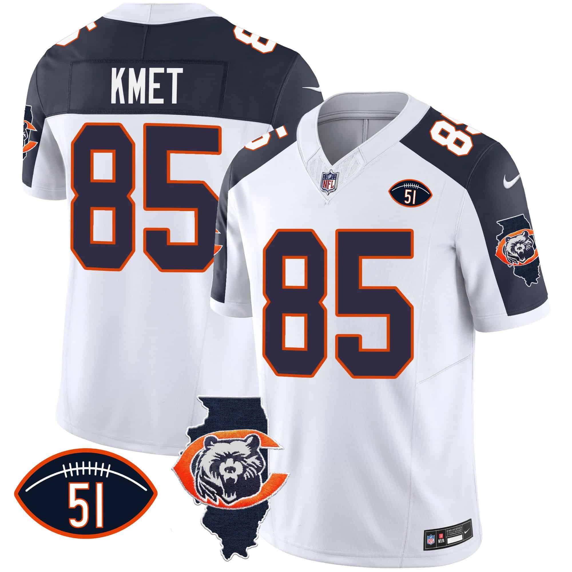 Men Chicago Bears #85 Kmet White 2024 Nike Throwback Illinois Patch Vapor NFL Jersey style 2